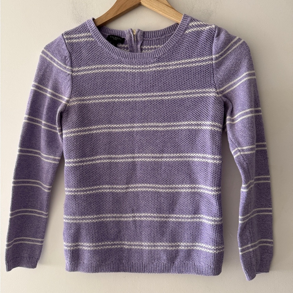 Talbots Petites Purple and White Stripe Knot Sweater